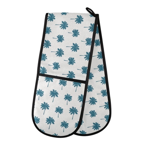 35" x7" Double Oven Mitt Heat Resistant Oven Gloves Withstands Up to 200C for Kitchen Baking & BBQ Teal Palm Tree Pattern