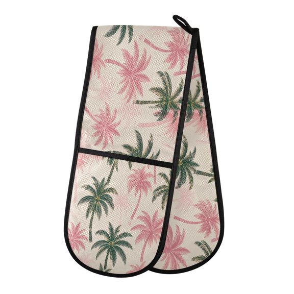 35" x7" Double Oven Mitt Heat Resistant Oven Gloves Withstands Up to 200C for Kitchen Baking & BBQ Tropical Palm Tree Prttern