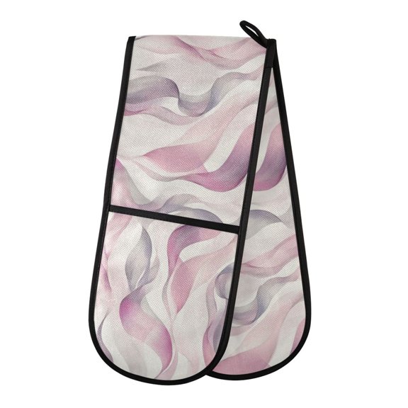 35" x7" Double Oven Mitt Heat Resistant Oven Gloves Withstands Up to 200°C for Kitchen Baking & BBQ Watercolor Abstract Wavy Lines