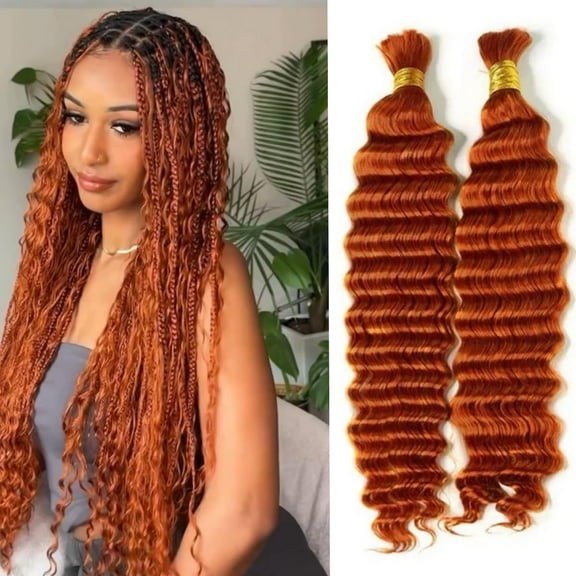 350# Human Braiding Hair Deep Wave Boho Braids Human Hair Wet and Wave Bohemian Ginger Curly Knotless Braiding Hair Extension 2 Bundles 100g