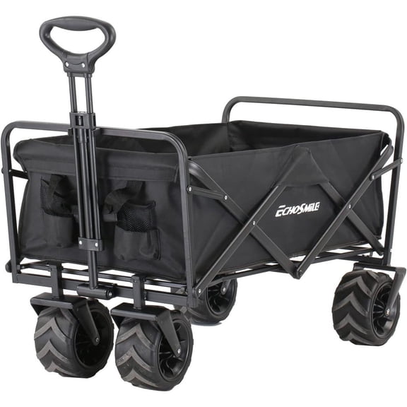 350 LBS HeavyDuty Collapsible Outdoor Wagon, AllTerrain Folding Utility Cart with Telescopic Adjustable Handle, 600D PVC Waterproof Fabric for Camping Grocery Beach Yard Hauling