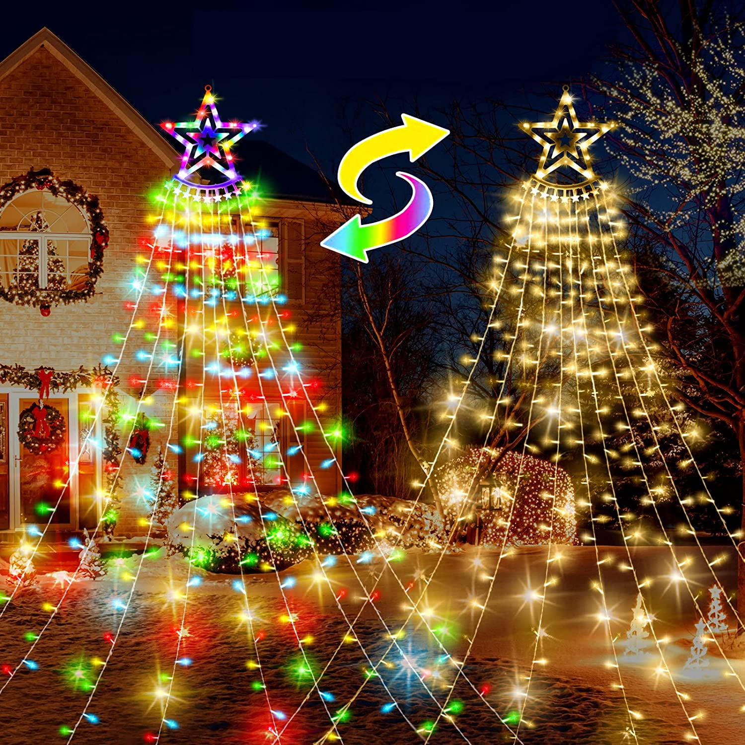 350 LED Christmas Decorations Star Light Outdoor 12.5FT Christmas Tree Lights Easy Installation