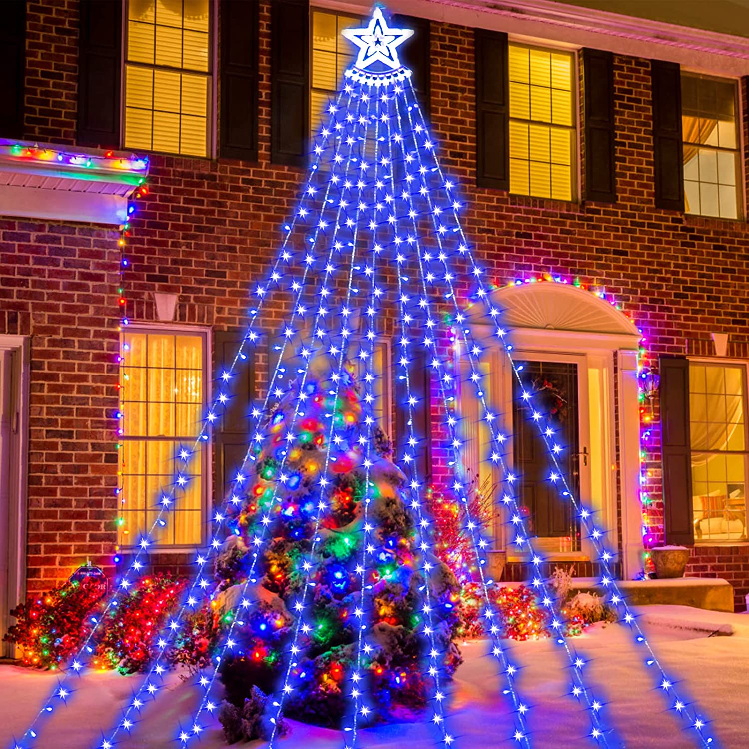 350 LED Christmas Decorations Star Light Outdoor Waterfall Lights Christmas Tree Lights Easy