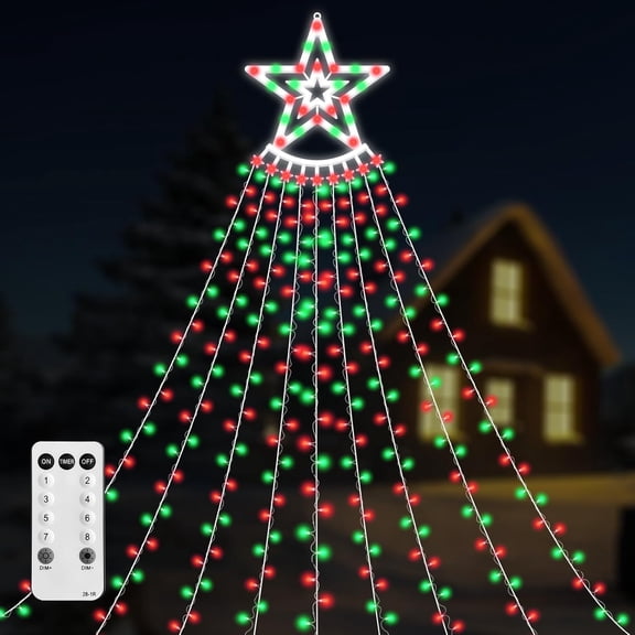 350 LED Christmas Decorations Star String YANTONs Waterproof Waterfall StarYANTONs 8 YANTON Modes Remote & Timer,Waterproof Seasonal YANTONing Decor for Home Xmas Tree Yard Wedding Party (Red&Green)