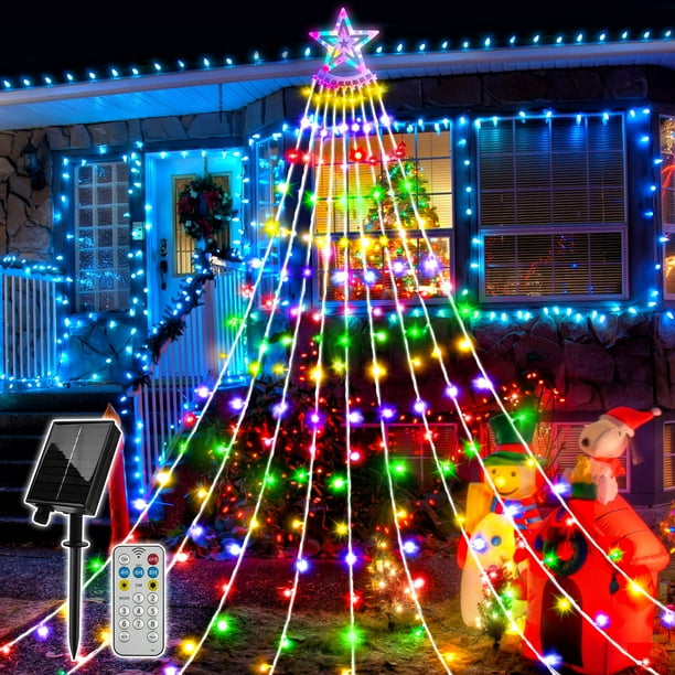 350 LED Color Changing Christmas Lights Waterfall with Star Tree Topper for Tree, 8 Lighting