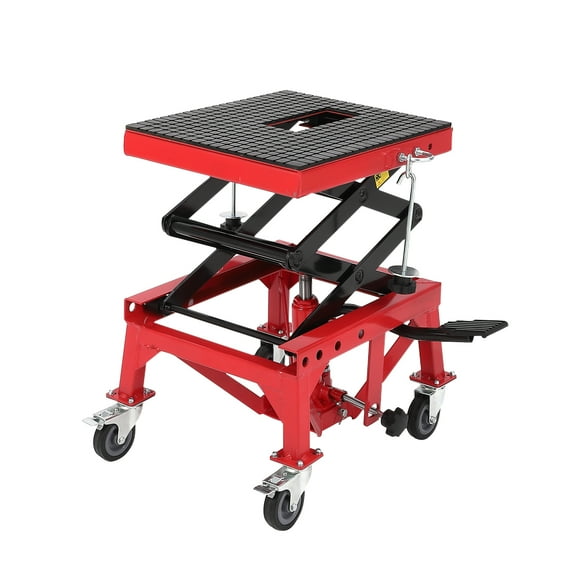 350 Lbs Heavy Duty Hydraulic Motorcycle Lift Jack Table, Scissor Lift Stand Foot Operated ATV Dirt Bike Scissor Stand With 4 Wheels, Lifting Range 13.78-34.25 Inches