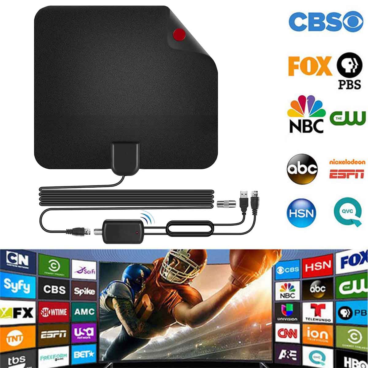 350 Miles TV Antenna HD Digital Indoor Television HDTV Electronic Over The Air Range Fox Signal
