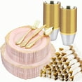 thumbnail image 1 of 350 PCS Pink and Gold Plastic Plates Plastic Dinnerware Set for 50 Guests 100 Disposable Plates 150 Sierwares 50 Cups 50 Napkins for Party Wedding Graduation, 1 of 9