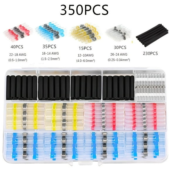 350 PCS Solder Seal Heat Shrinks Butt Connectors, Tubing Waterproof Wire Connectors Kit Electrical Terminals, Solderles Insulated Wire Splice Cable Connector for Marine Automotive Boat Truck