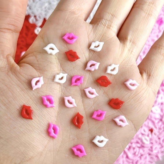 350 PCS Valentines Nails Charms 3D Resin Sexy Lip Nail Art Rhinestones 3D Cute Cartoon Lip Nail Design Mixed Color Sexy Red Lip Nail Gems and Charms Kawaii Lips Nail Supplies Decoration for Women