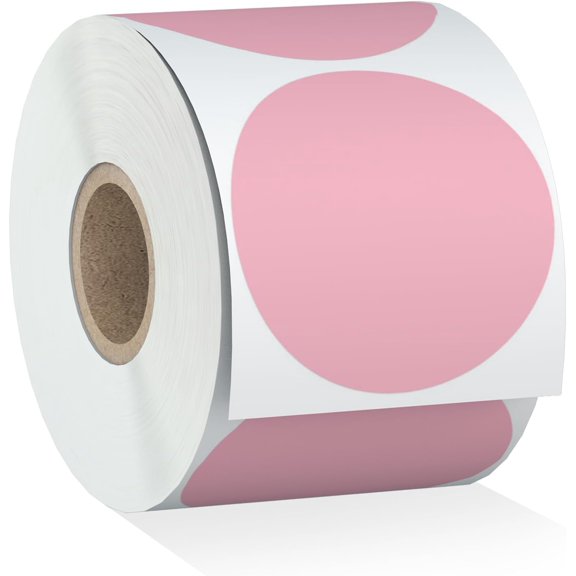 350 Pcs 3 inch Pink Round Thermal Sticker Labels Roll Used with Zebra, Rollo, MUNBYN, Self-Adhesive Circle Multipurpose Direct Thermal Labels for DIY Logo Design, QR Code, Inventory Labels