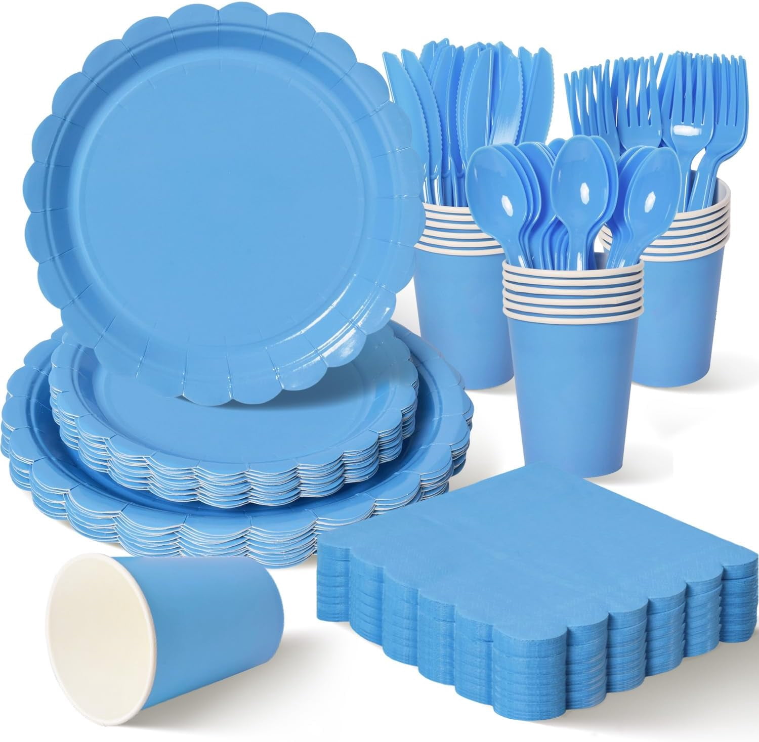 350 Pcs Blue Disposable Paper Plates and Napkins Set for 50, 9" Dinner Plates & 7" Dessert Plates, Tableware for Baby Shower, Birthday, Picnic, Party