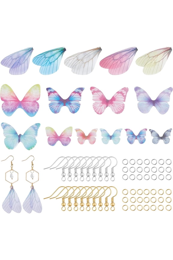 350 Pcs Butterfly Wing Charm Pendants 15 Colors Dragonfly Wing Craft with Jump Ring and Earring Hook Polyester Fabric Wings Charms for Jewelry Making Mixed Size Mixed Color