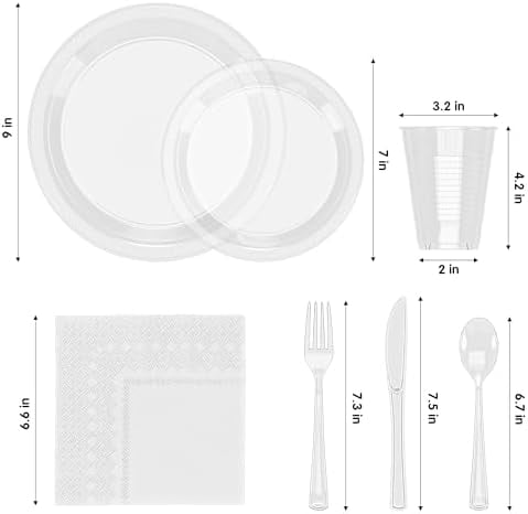 350 Pcs Clear Plastic Plates For Party, Clear Disposable Plates Set, 50 ...