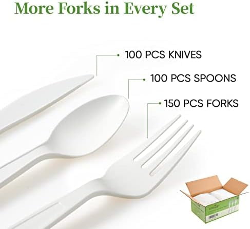 350 Pcs Compostable Cutlery Set, 7 Inch Large Size Biodegradable ...