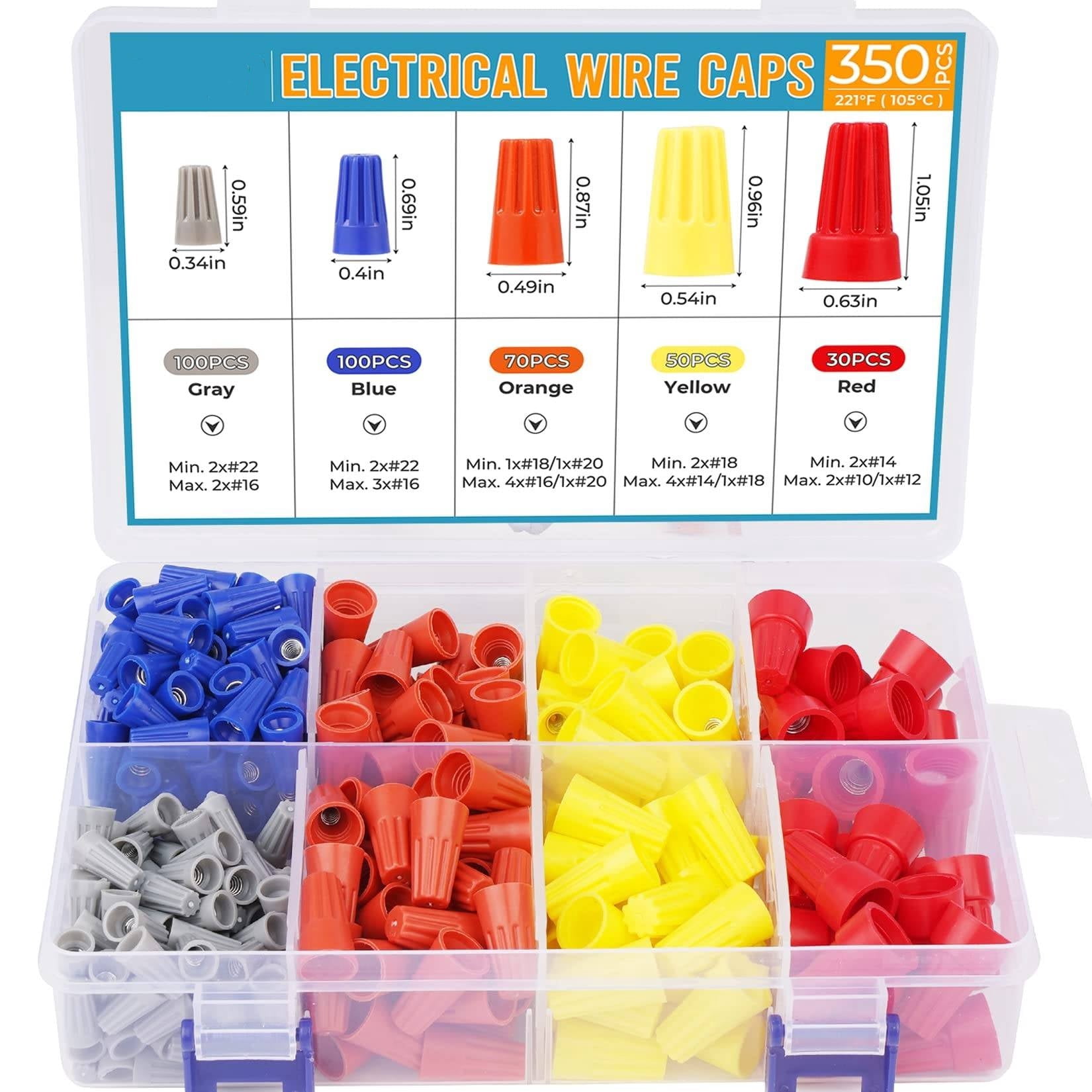 350 Pcs Electrical Wire Connectors, Twist On Wire Caps Assortment Kit for Quick Connection
