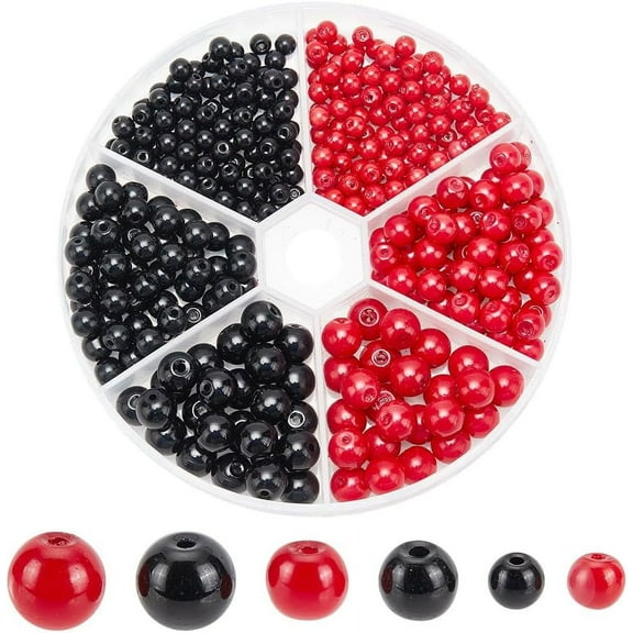 350 Pcs Glass Pearl Beads 3 Sizes Red Black Round Baking Painted Pearlized Luster Satin Pearls Craft Beads Czech Round Loose Pearls