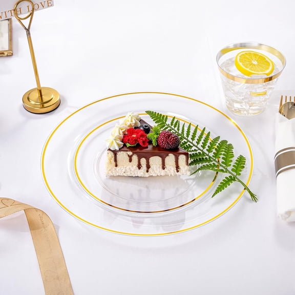 350 Pcs Gold and Clear Plastic Dinnerware Set for 50 Guests