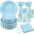 thumbnail image 1 of 350-Piece Light Blue Paper Plate and Napkin Set for Parties, Includes Cutlery, 1 of 6