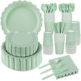 thumbnail image 1 of 350 Pcs Sage Green Paper Plates and Napkins, Sage Green Party Supplies Include Green Scalloped Plate Paper Napkin Cup Plastic Cutlery for Baby Shower, Wedding, Birthday, 1 of 7