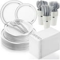 thumbnail image 1 of 350 Pcs Silver Plastic Dinnerware Set Disposable Paper Plates for 50 Guests 9in and 7in Dinner Dessert Plates Napkins Gold Rimmed Cups Knives Forks Spoons for Party Wedding(Round), 1 of 14