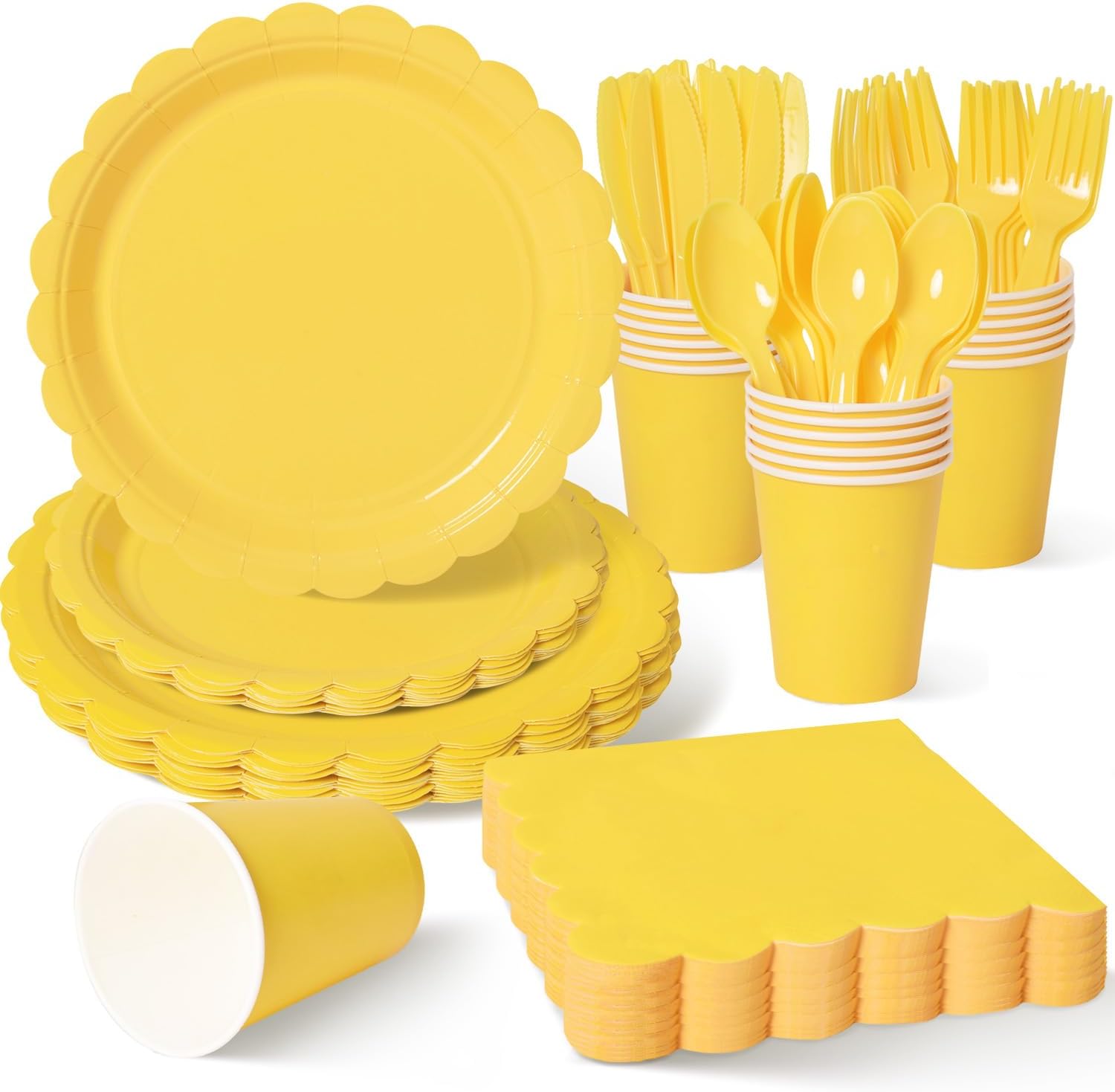350 Pcs Yellow Disposable Paper Plates and Napkins Set for 50, 9" Dinner Plates & 7" Dessert Plates, Tableware for Birthday, Baby Shower, Picnic, Party