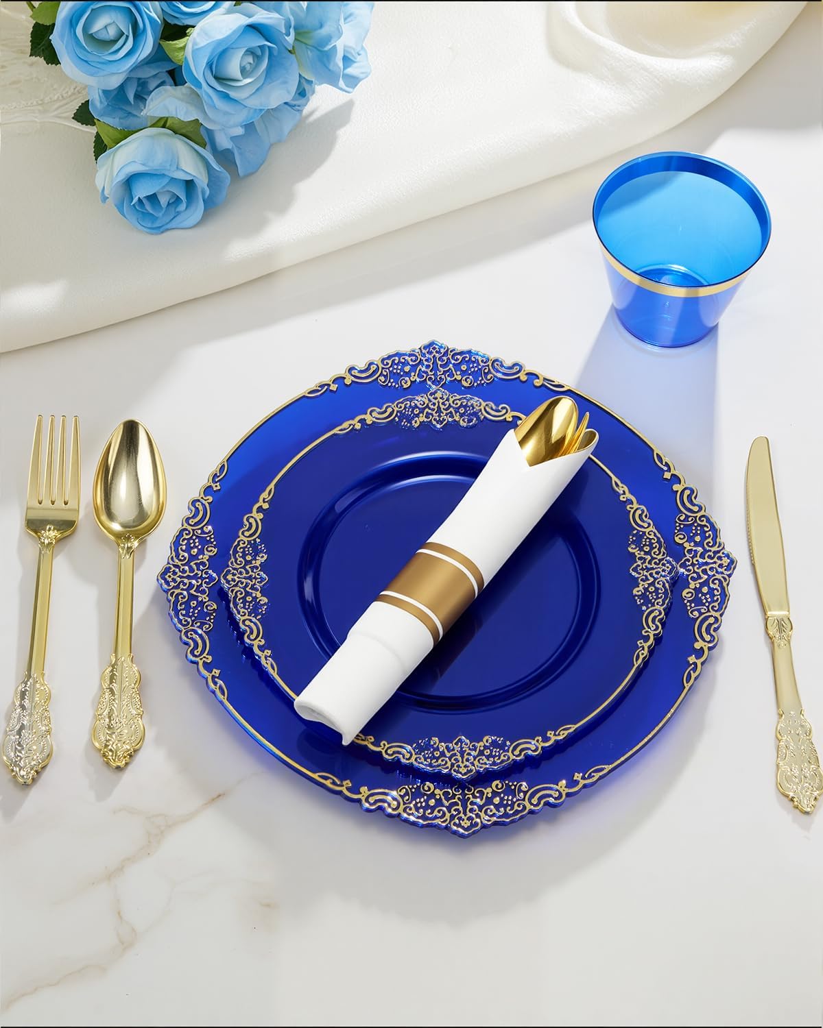 350 Piece Clear Blue Plastic Dinnerware Set for 50 Guests - Walmart.com