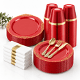Ruby Ware Warehouse 350 Piece Red Dinnerware Set for 50 Guests, Disposable Party Supplies ...