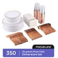 thumbnail image 1 of 350 Piece Rose Gold Dinnerware Set 50 Guest -100 Rose Gold Plastic Plates - 50 Plastic Silverware - 50 Plastic Cups - 50 Linen Feel Paper Napkins, FOCUSLINE Disposable Dinnerware Set, 1 of 8