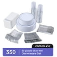 thumbnail image 1 of 350 Piece Silver Dinnerware Set 50 Guest-100 Silver Rim Plastic Plates-50 Silver Plastic Silverware-50 Silver Plastic Cups-50 Linen Feel Silver Paper Napkins,FOCUSLINE Disposable Dinnerware Set, 1 of 8
