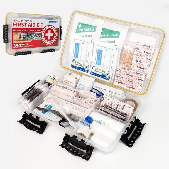 -350 Pieces All-Purpose 100-Person Emergency First Aid Kit  Waterproof Plastic Case | Clearly Organized for Fast Retrieval Perfect Home Business Workplace Boat Travel Outdoor & Car