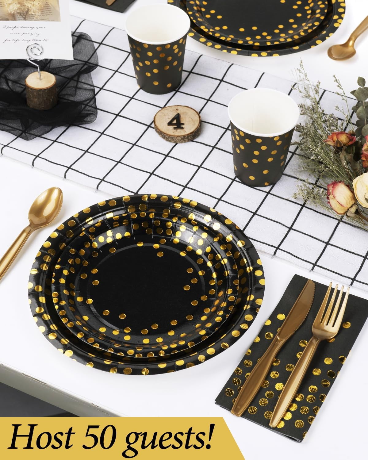 350 Pieces Black and Gold Party Supplies Set with Disposable Plates ...