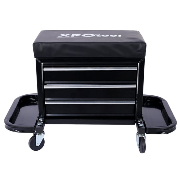, 350-Pound Capacity Garage Glider Rolling Tool Chest Seat, Black ,Steel ,