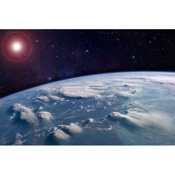 350 kilometers above Earth. Photographic Print Poster Universe Astronomy Thunderheads, Storm formation near the horizon. Art Print