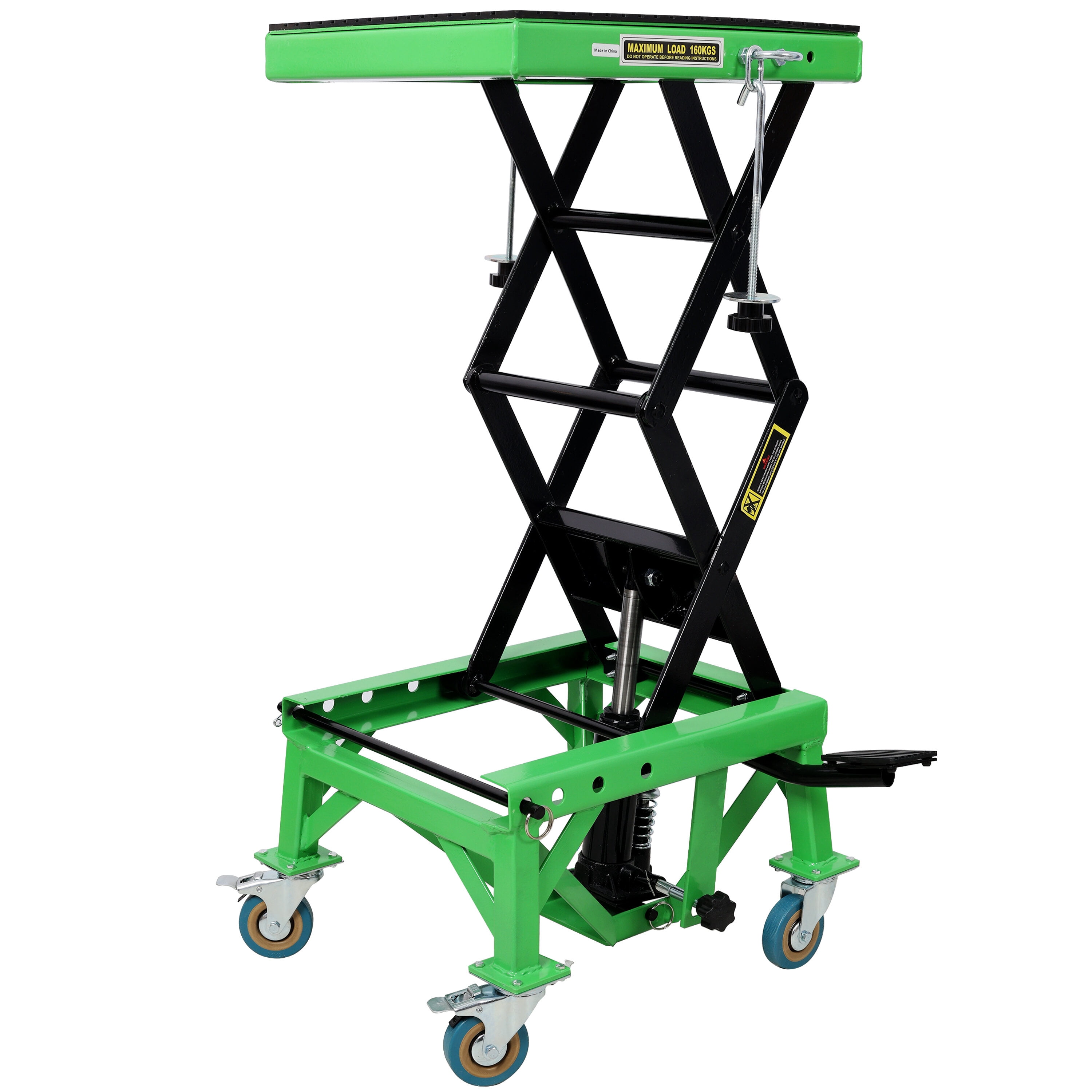 , 350 lbs Hydraulic Motorcycle Scissor Jack Lift Foot Step Wheels for Small Dirt Bikes,ATV Dirt Bike Scissor Stand With 4 Wheels,Green, Black+Green ,Steel ,