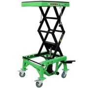 LuckyNote 350 lbs Hydraulic Motorcycle Scissor Jack Lift with Foot Step Operation, 4 Wheels 2 Swivel + 2 Lockable, Heavy-Duty Steel Structure with Safety Pin and J-Hook, for Small Dirt Bikes ATVs