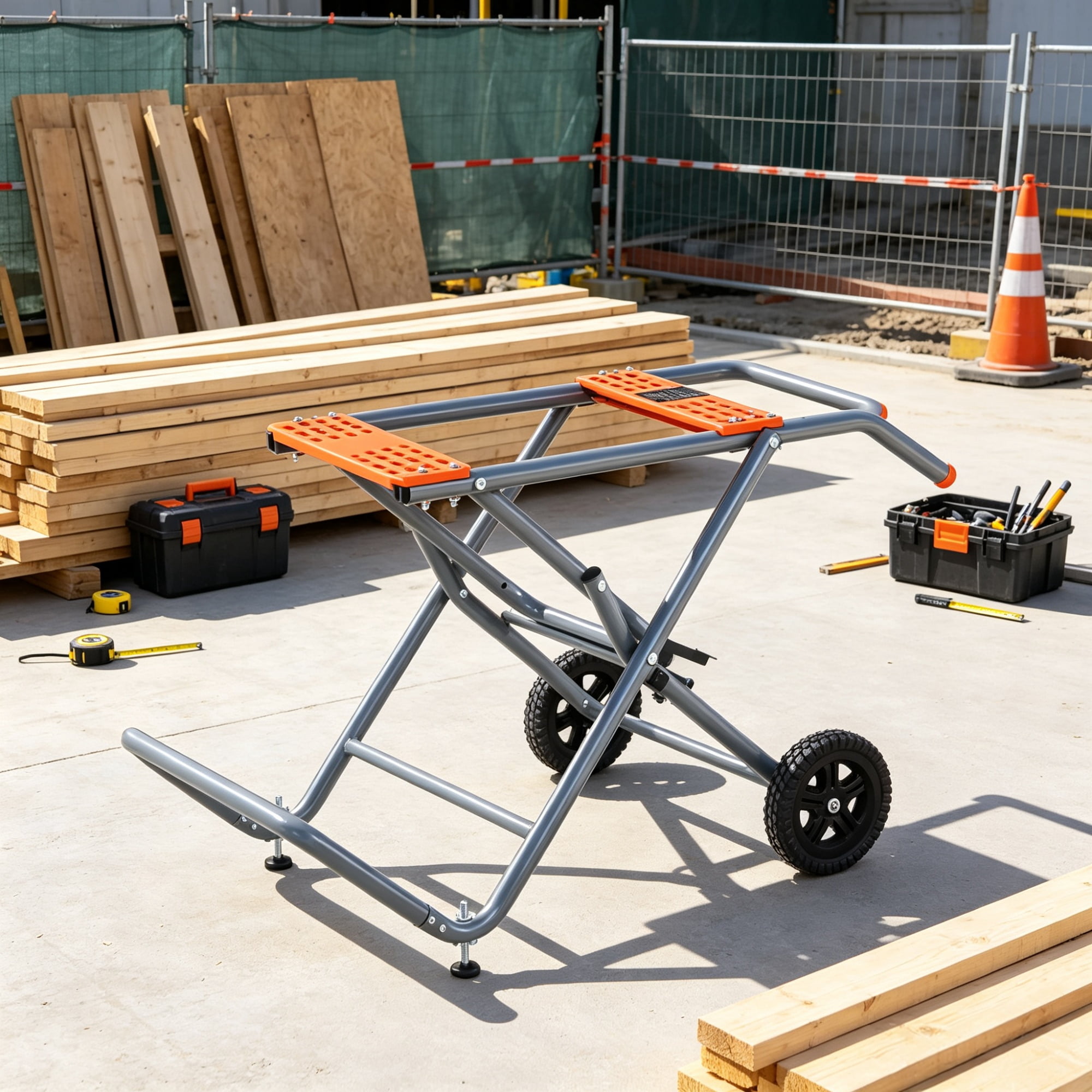350 lbs Portable Table Saw Stand, Rolling Foldable Heavy Duty Construction with 8 Inch Rubber Wheels, Universal Fit for Most Table Saws, Easy Storage