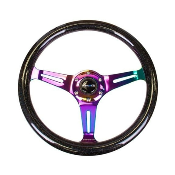 350 mm Galaxy Classic Wood Grain Wheel with 3 Neochrome Spokes, Black Sparkled
