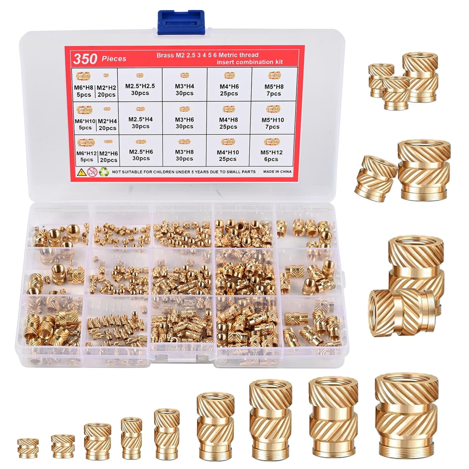 350 thread insert, 2/2.5/3/4/5/6 metric thread brass press-in nut set for plastic and 3D printing components injection molding