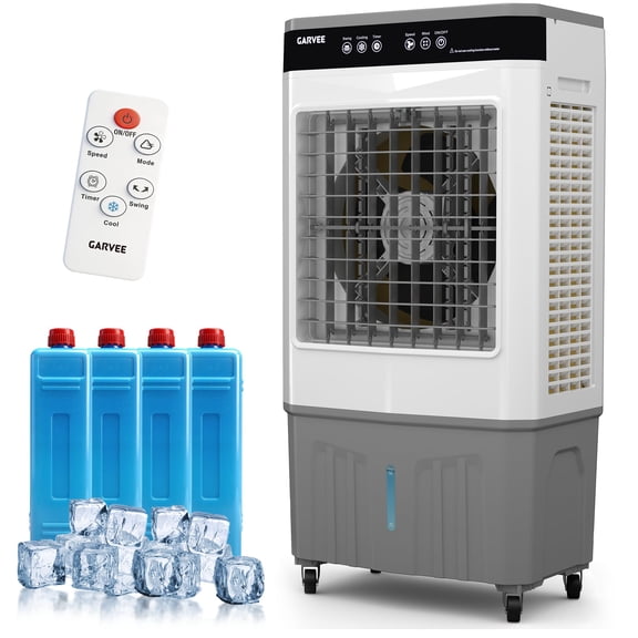 3500 CFM Portable Evaporative Air Cooler 120° Oscillation 12H Timer 3-Speed Remote Floor Fan for Garage Workshop