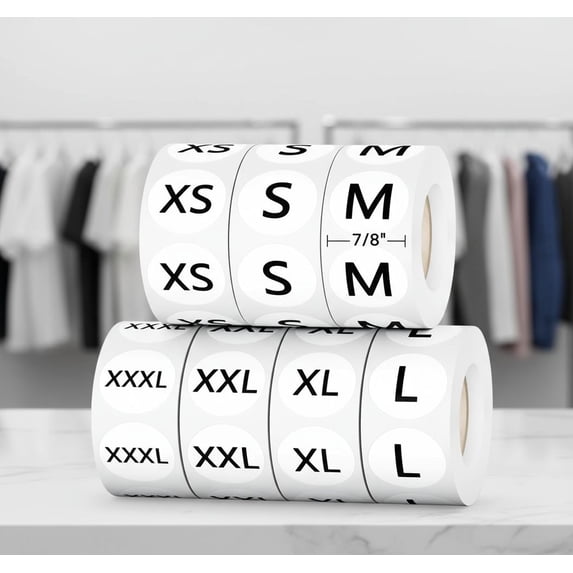 3500 PCS Clothing Size Stickers Labels 7/8" Round Self Adhesive Size Stickers for Clothing T Shirts Retail, 7 Sizes (XS, S, M, L, XL, XXL, XXXL)