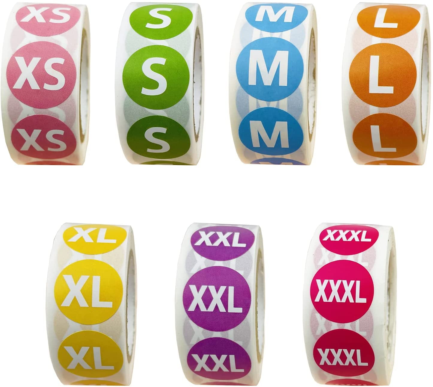 3500 PCS Clothing Size Stickers Labels 7/8" Colorful Coded Round Self