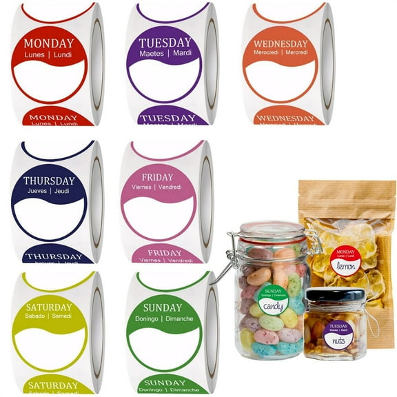 3500 PCS Removable Food Storage Labels Stickers,Expiration Date Stickers,Dots Food Date Labels,Days of The Week Stickers,Round Self-Adhesive Tags,for Bottle Containers Freezer By Scheam