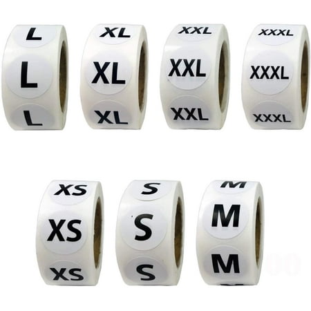 3500 PCS Size Stickers Labels 7/8" Round Self Adhesive Size Stickers for Clothing, 7 Sizes (XS, S, M, L, XL, XXL, XXXL)