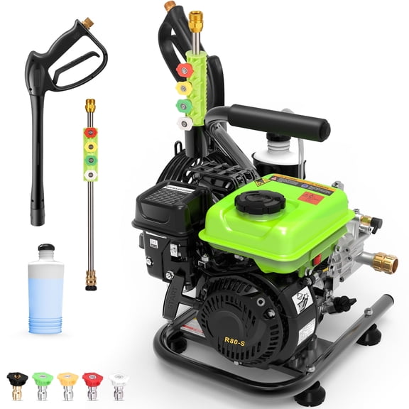 3500 PSI Gas Pressure Washer,2.4 GPM Gas Power Washer 79.7CC Gas Powered Washing Machine Commercial Power Washer, Cold Water, Spray Gun and Wand, 5 Nozzle Set, for Cars/Fences/Driveways/Homes