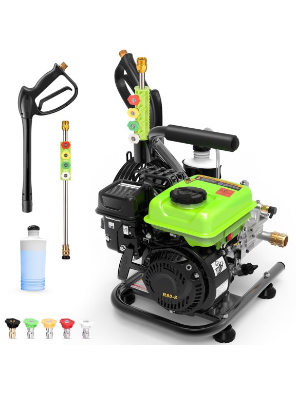 3500 PSI Gas Pressure Washer,2.4 GPM Gas Power Washer 79.7CC Gas Powered Washing Machine Commercial Power Washer, Cold Water, Spray Gun and Wand, 5 Nozzle Set, for Cars/Fences/Driveways/Homes