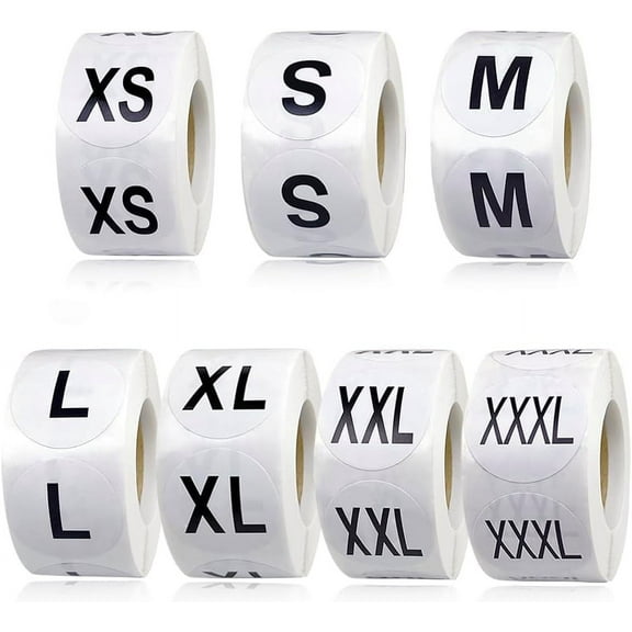 3500 Pcs Clothing Size Stickers Labels Rolls, 1 Inch Round Self Adhesive Size Stickers, 7 Sizes XS,S,M,L,XL,XXL,XXXL for Clothing T Shirts Retail (Multicolor)