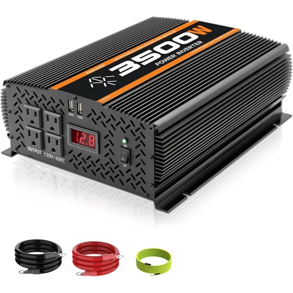 3500 Watt 12v Power Inverter for Vehicles car Truck RV Solar, dc 12v to 110v ac Converter with 4 AC Power Outlets 2 USB Ports LCD Display-3500W