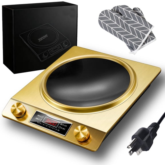 3500-Watt Induction Hob, 10 Temperature Settings, Electric Commercial Induction Cooktop with Concave Heating Coil, IPX4 Splash Resistance Electric Stove, for Home/Commercial