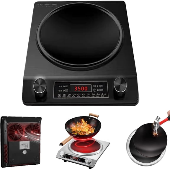 3500-Watt Induction Hob, 3500W Concave Induction Cooktop with 10 Temperature Levels, Portable Multifunctional Commercial Inductions Cooktop, Innovative Concave Design (Black)